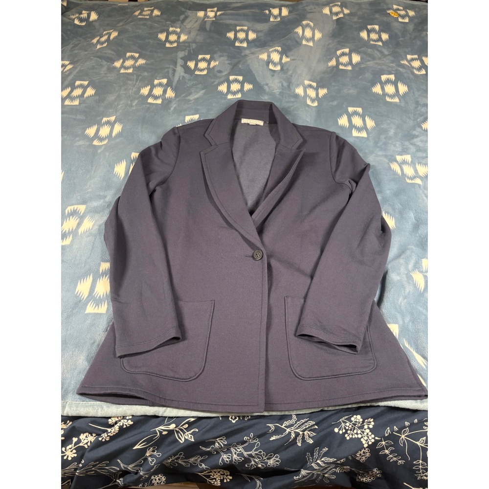 Dtlm Repeat Women Navy Blue Knit Single Button Patch Pocket Blazer Jacket Size M